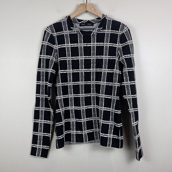 Proenza Schouler Women Plaid Knit Sweater Medium Black Crewneck Old Money Preppy - Picture 1 of 9